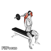 Barbell Seated Close Grip Behind Neck Triceps Extension GIF